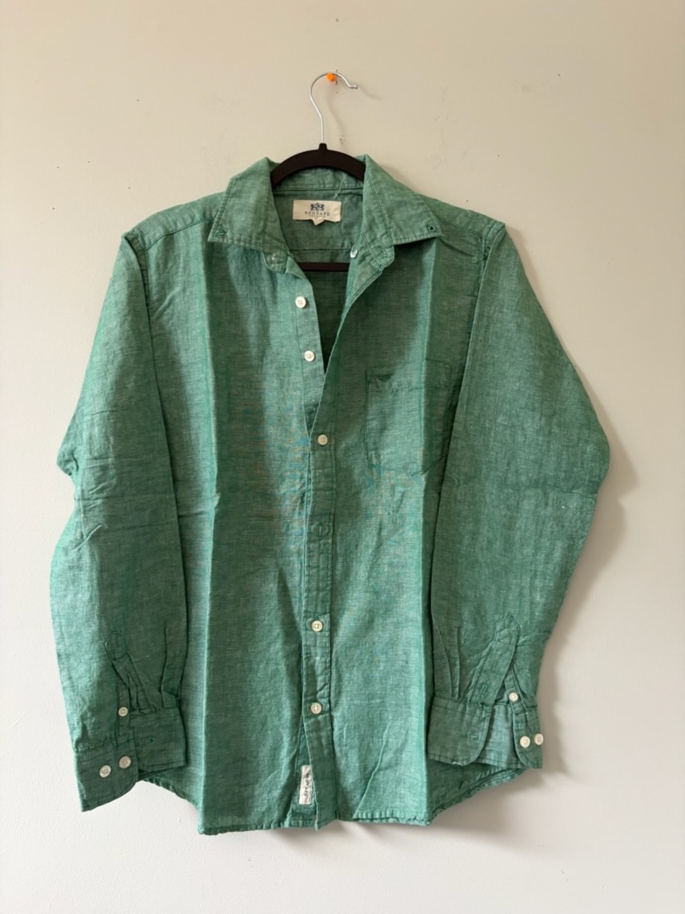 Men's Green Linen Button-Up Shirt by Ralph Lauren Double RL